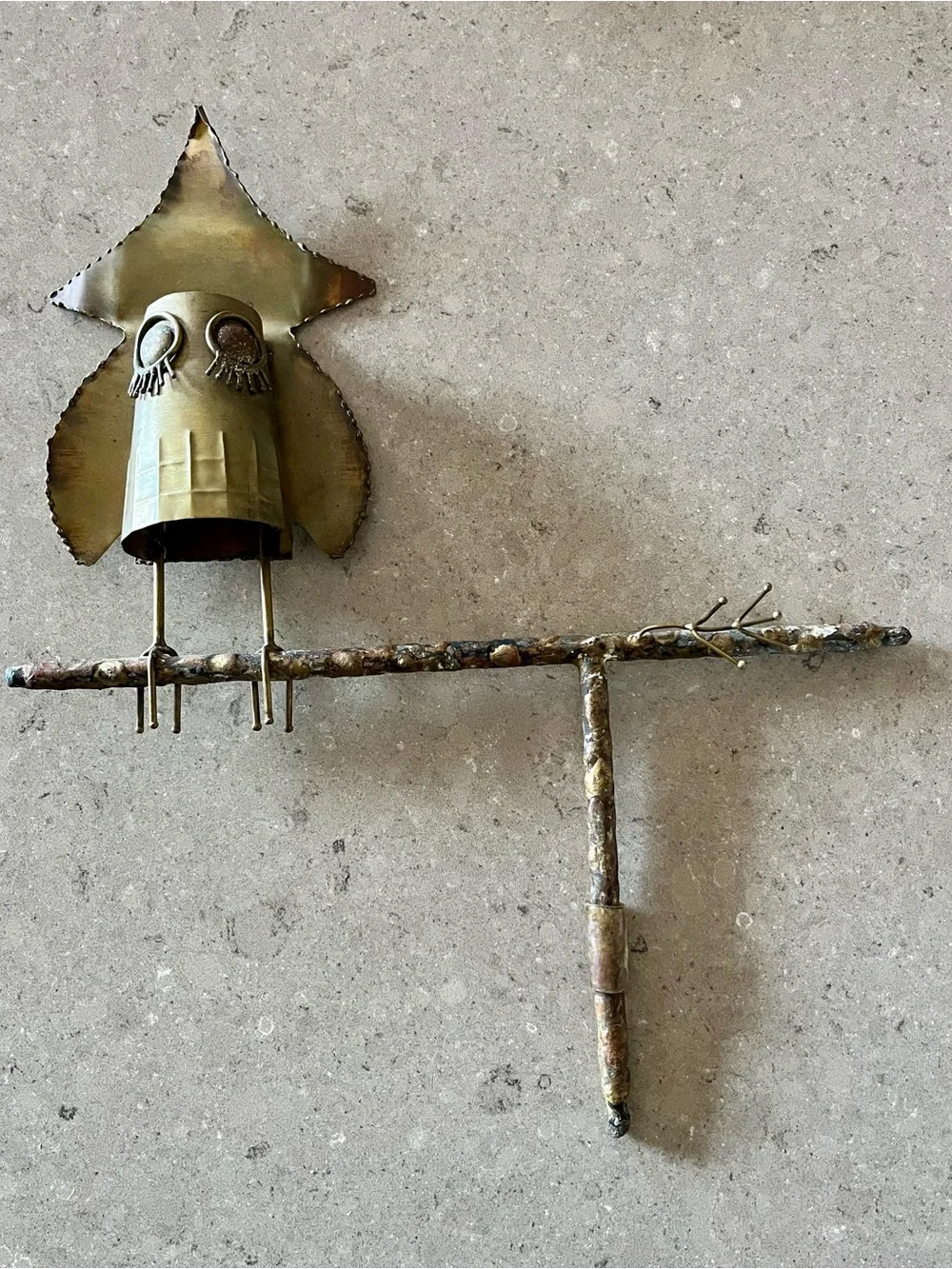 Vintage Brutalist Metal Bird Perch Decor in Brass and other Metal - Unbranded
